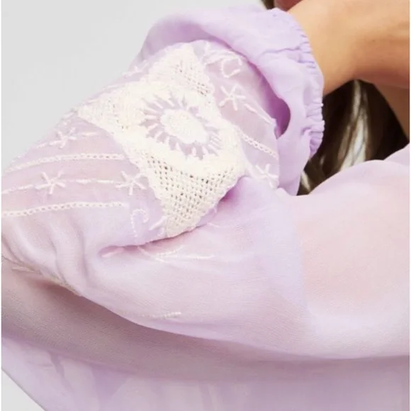 LoveShackFancy x Free People Bridgely XS Lilac Purple Embroidered Chiffon Mini